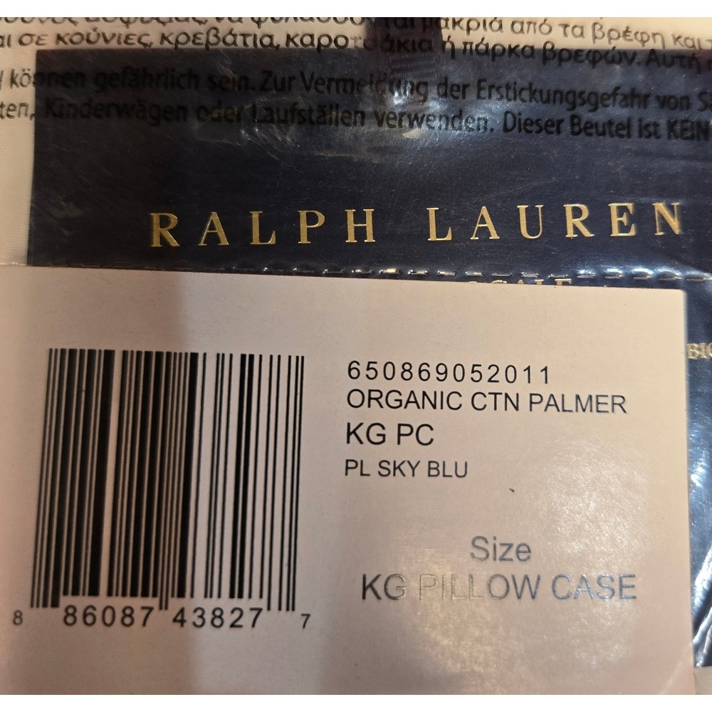 Ralph Lauren Organic Cotton Palmer King Pillow Cases NEW Sky Blue - Picture 2 of 3
